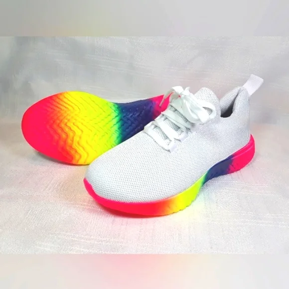 SHOES Women Sneakers Rainbow White Lightweight Casual Shoes Size 7 - Picture 1 of 13